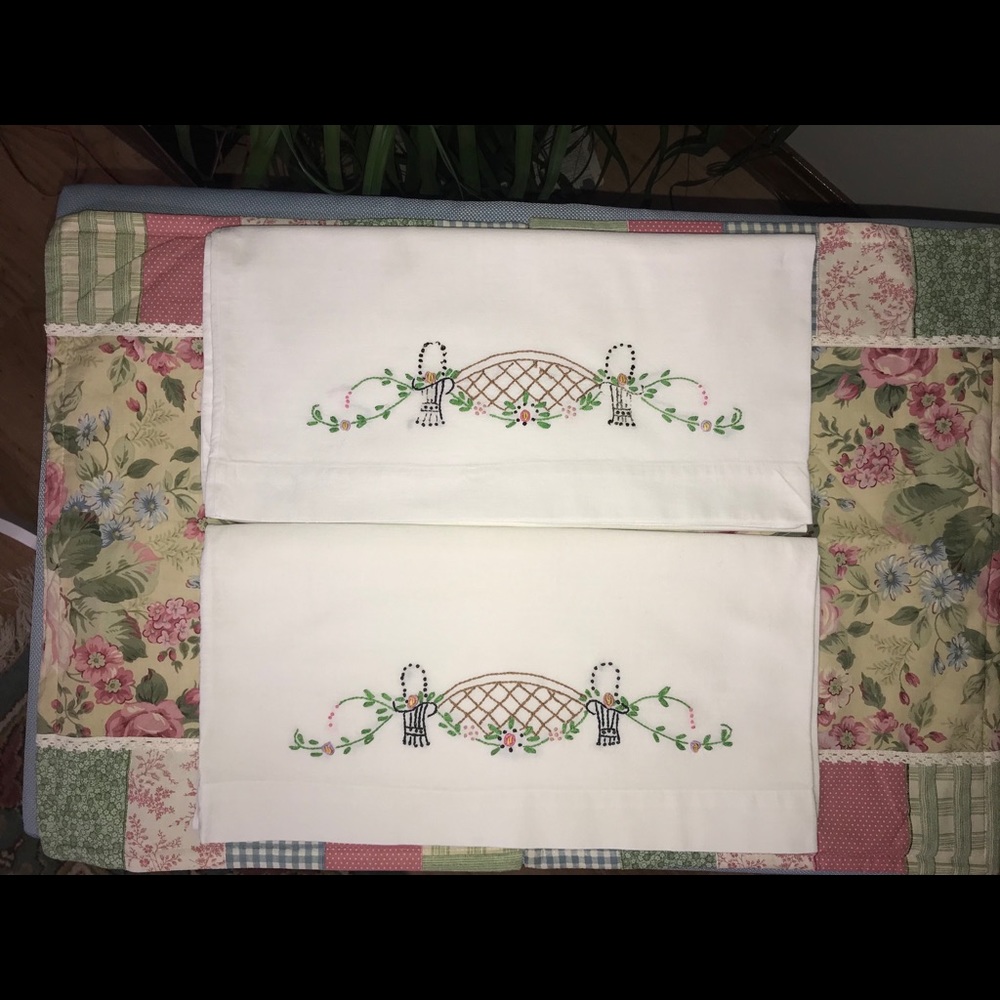 Vintage Pillow Cases hand stitched embroidery